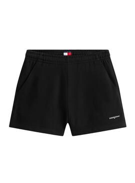Shorts Tommy Jeans Script Label preto para mulher.