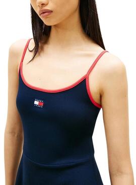 Vestido Tommy Jeans alças patinadora azul para mulher