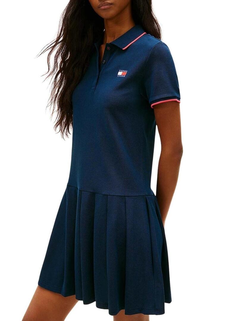 Vestido Tommy Jeans de piqué plissado azul para mulher.