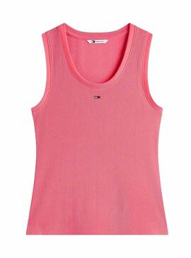 Camiseta Tommy Jeans Essential Rib coral para mulher