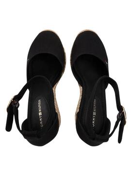 Alpargatas Tommy Hilfiger Flag preto com salto alto para mulher.