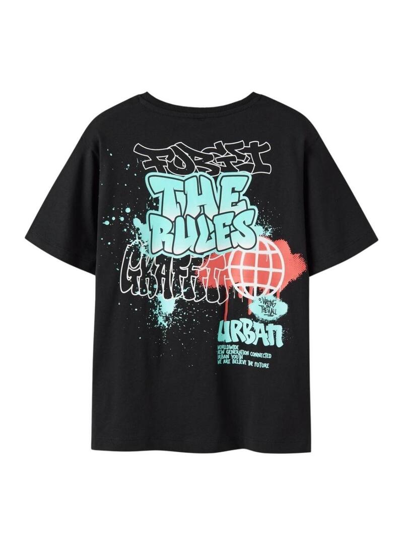 Camiseta Name It Flynn preta para menino.