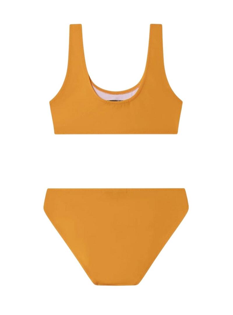 Biquíni Pepe Jeans com logo estampado em laranja para menina.