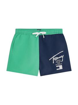 Calção Tommy Jeans bicolor azul e verde para homem.