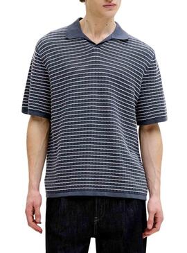 Camisa polo Jack and Jones Nantucket listrada azul para homens.