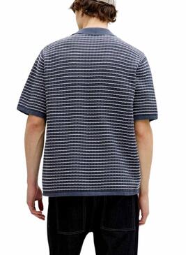 Camisa polo Jack and Jones Nantucket listrada azul para homens.