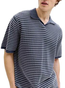 Camisa polo Jack and Jones Nantucket listrada azul para homens.