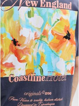 Camiseta Jack and Jones Montauk azul marinho para homem.