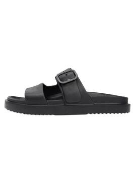 Sandálias Tommy Hilfiger Light de duas tiras pretas para mulher.