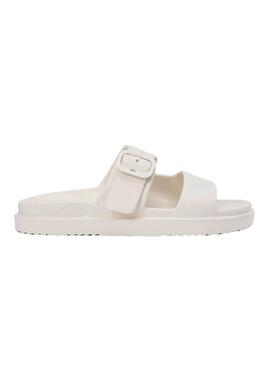 Sandálias Tommy Hilfiger Light de dupla tira bege para mulher.