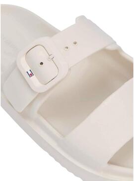 Sandálias Tommy Hilfiger Light de dupla tira bege para mulher.