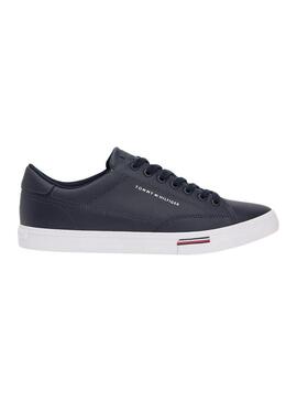 Ténis de couro azul marinho Tommy Hilfiger Vulc Core para homem.