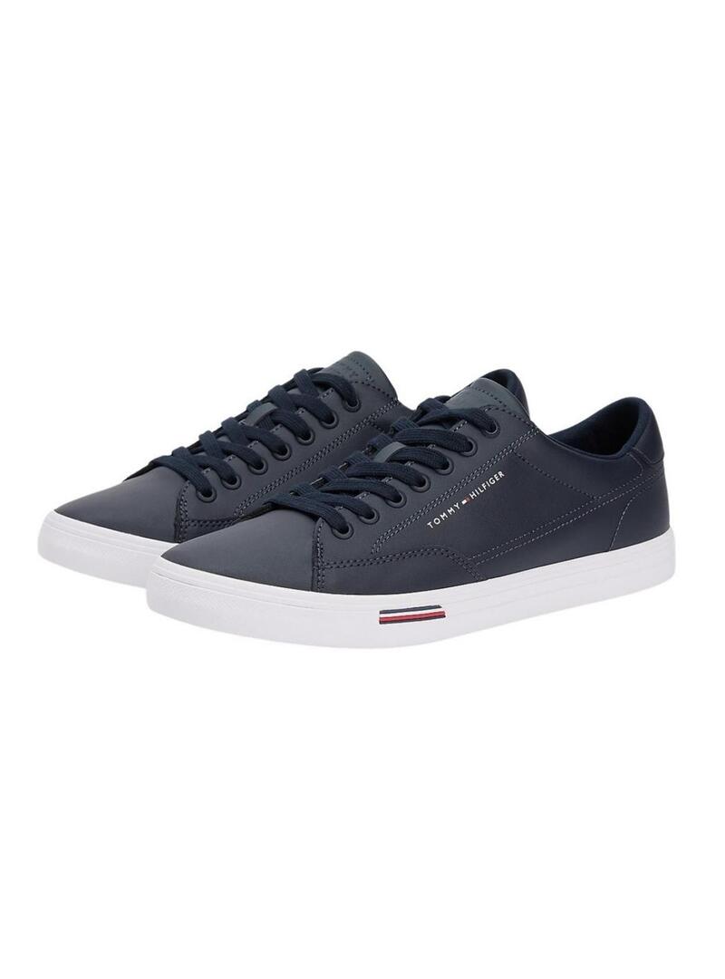 Ténis de couro azul marinho Tommy Hilfiger Vulc Core para homem.