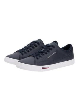 Ténis de couro azul marinho Tommy Hilfiger Vulc Core para homem.