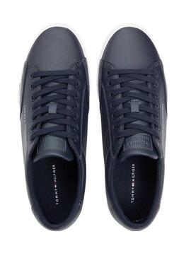 Ténis de couro azul marinho Tommy Hilfiger Vulc Core para homem.