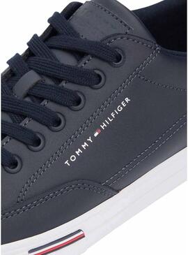 Ténis de couro azul marinho Tommy Hilfiger Vulc Core para homem.