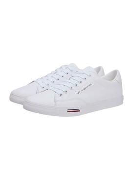 Sapatilhas de couro branco Tommy Hilfiger Vulc Core para homem.
