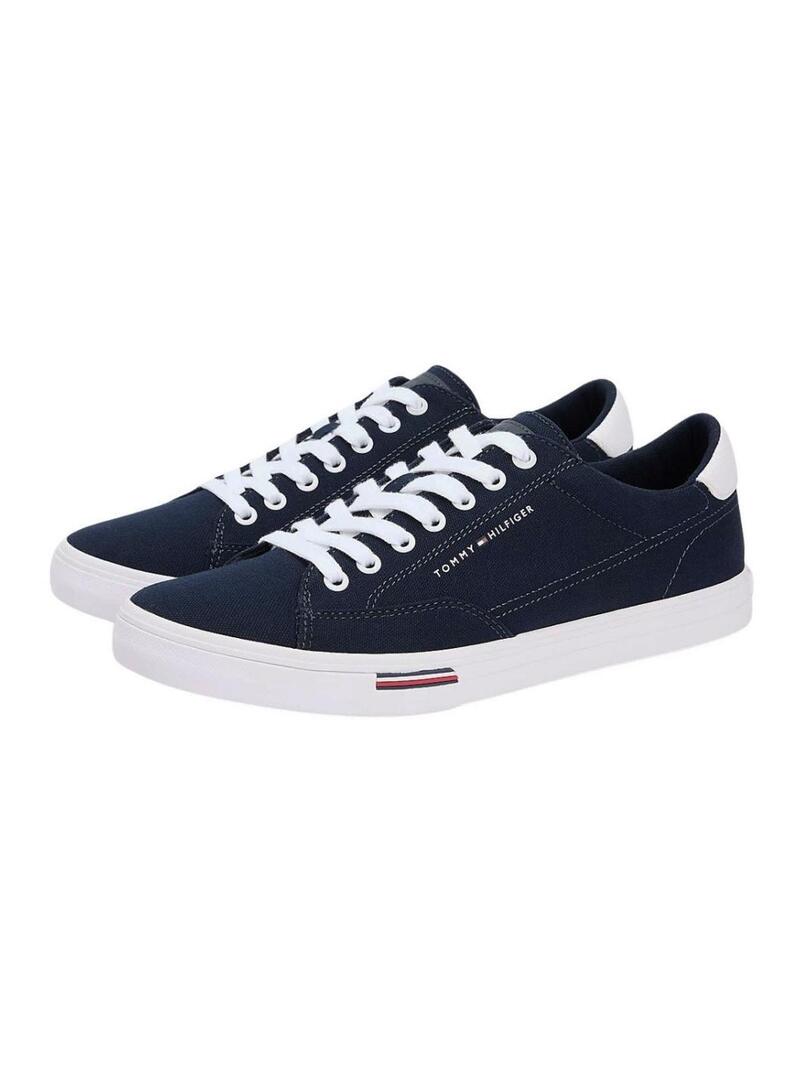 Sapatilhas Tommy Hilfiger Vulc Core em lona marinha para homem.