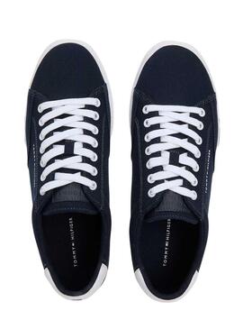 Sapatilhas Tommy Hilfiger Vulc Core em lona marinha para homem.