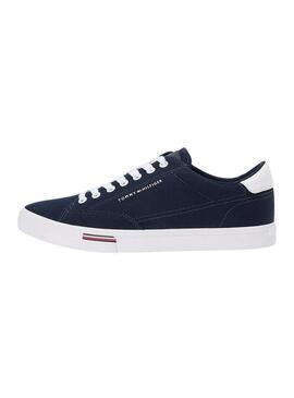 Sapatilhas Tommy Hilfiger Vulc Core em lona marinha para homem.