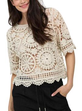 Camiseta Only Waterly bege para mulher.