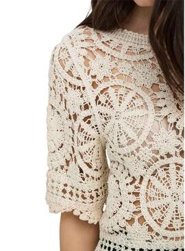 Camiseta Only Waterly bege para mulher.