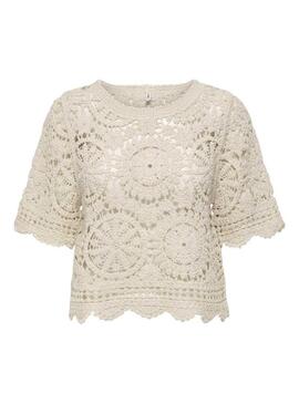 Camiseta Only Waterly bege para mulher.