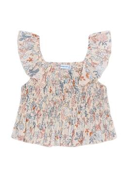 Blusa Mayoral floral franzida creme para menina
