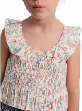 Blusa Mayoral floral franzida creme para menina