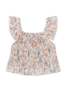 Blusa Mayoral floral franzida creme para menina