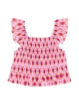 Blusa Mayoral estampada em fúcsia e rosa para menina.