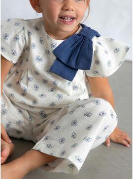 Conjunto Maioral estampado floral azul cru para bebê menina