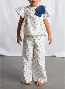 Conjunto Maioral estampado floral azul cru para bebê menina