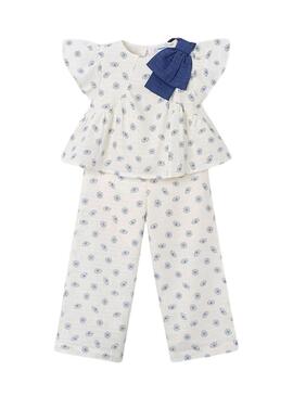 Conjunto Maioral estampado floral azul cru para bebê menina