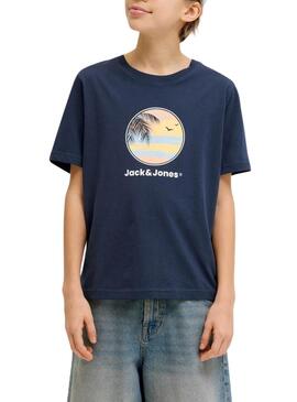 Camiseta Jack and Jones Perry azul marinho para criança.