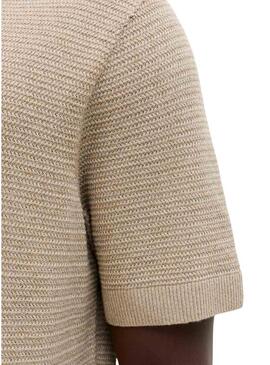Polo de malha Jack and Jones Bluriley bege para homem.