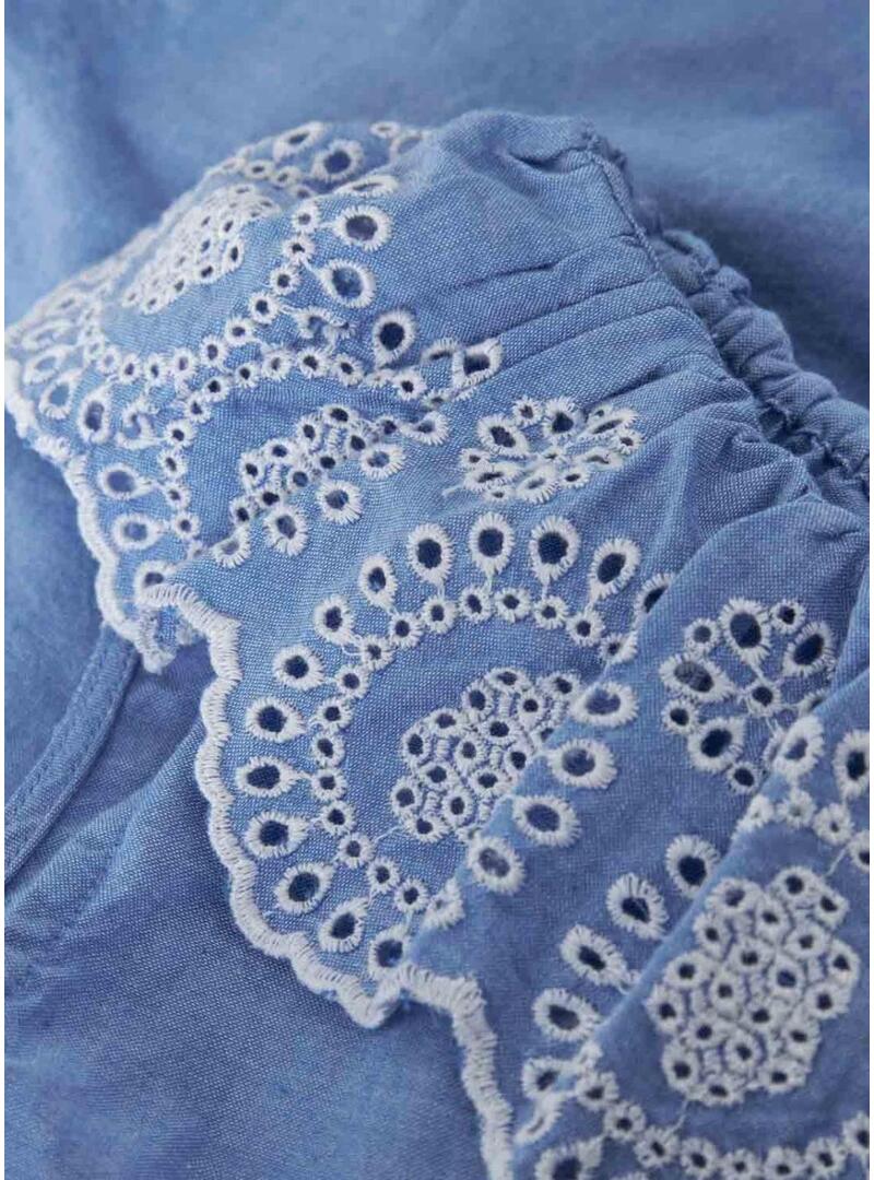 Top Nome It Ferma bordado inglês azul para menina