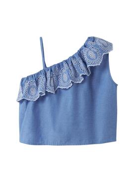 Top Nome It Ferma bordado inglês azul para menina