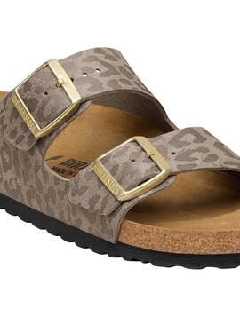 Sandálias Birkenstock Arizona Leo bege para mulher.