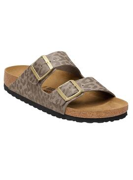 Sandálias Birkenstock Arizona Leo bege para mulher.