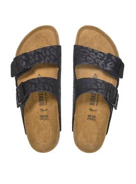 Sandálias Birkenstock Arizona Leo preto para mulher.