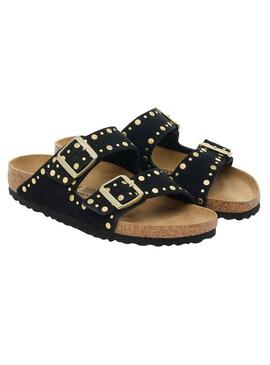 Sandálias Birkenstock Arizona Rivets preto para mulher.