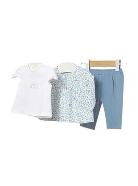 Conjunto de 3 peças floral azul para bebê.