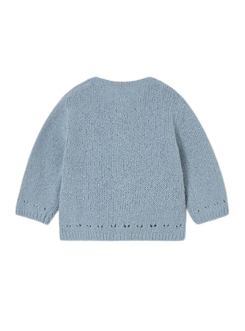 Casaco de malha azul céu Mayoral em ponto aberto para bebê.