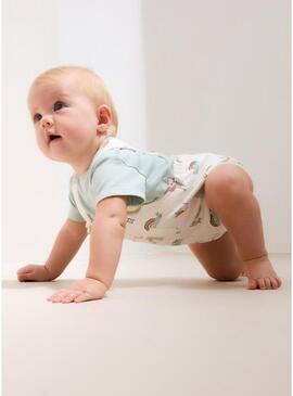 Regata curta estampada parques marfim para bebê.