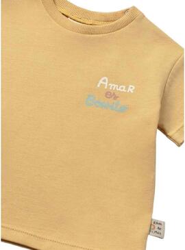 Camisola Mayoral com mensagem mostarda para bebê.