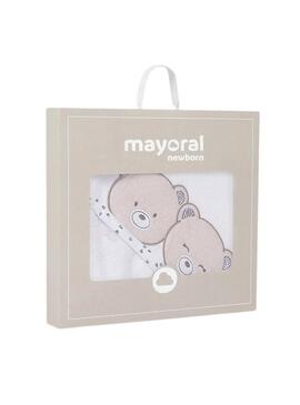 Roupa de banho Mayoral com capuz de ursos branco para bebê.