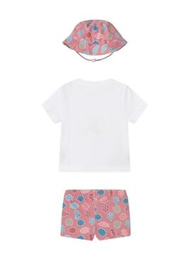 Conjunto Mayoral peixe branco e coral com gorro para bebê