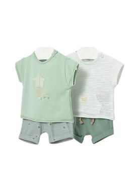 Conjunto Mayoral de dois looks verde-água para bebê.