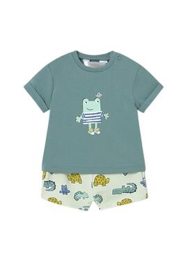Conjunto Mayoral sapo verde e bermuda de animais para bebê